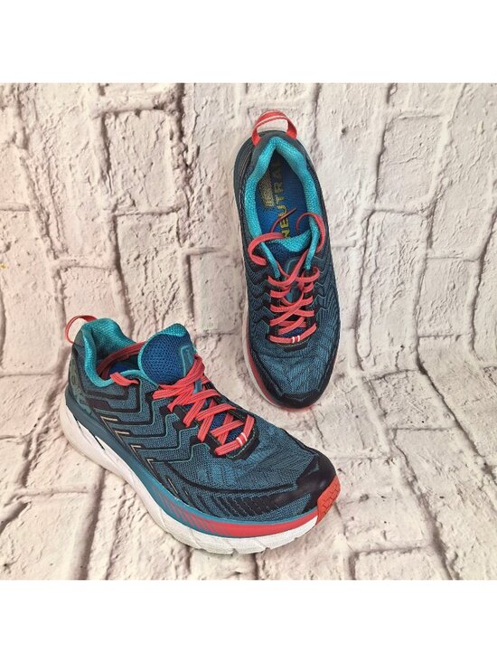 Hoka One One Shoes - Hoka One One Clifton 4 Womens Running Shoes Size 9.5 Blue & Coral Cushioned